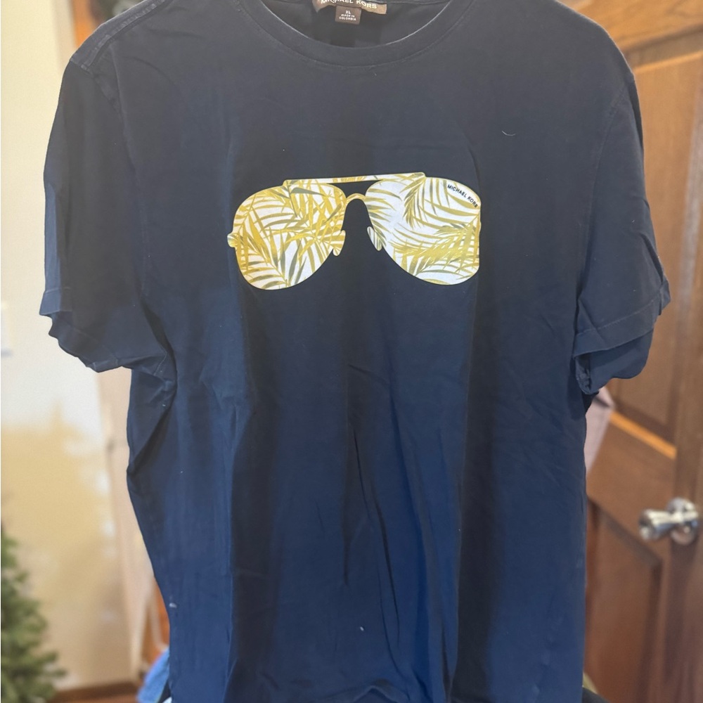 Michael Kors Navy T-Shirt with Gold Graphic